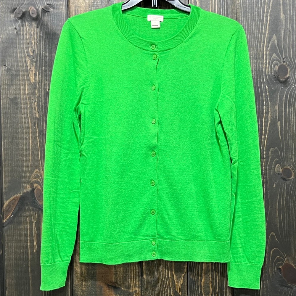 J. Crew Caryn Cardigan Sweater S Green Stretch Soft Neutral Office Cotton Preppy